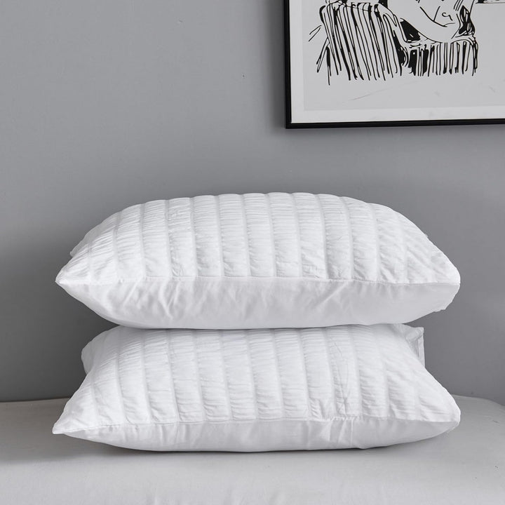 Freyamy Seersucker Bettwäsche 220x240cm 3teilig Weiss Geprägt Streifen Strukturiert Bettwaren-Sets U
