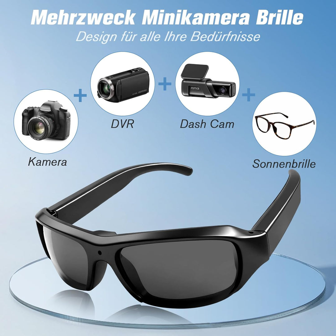 Action Cam, 32GB Sportbrille mit Kamera, Mini Actionkamera 1080P HD, Kleine Videokamera Sonnenbrille