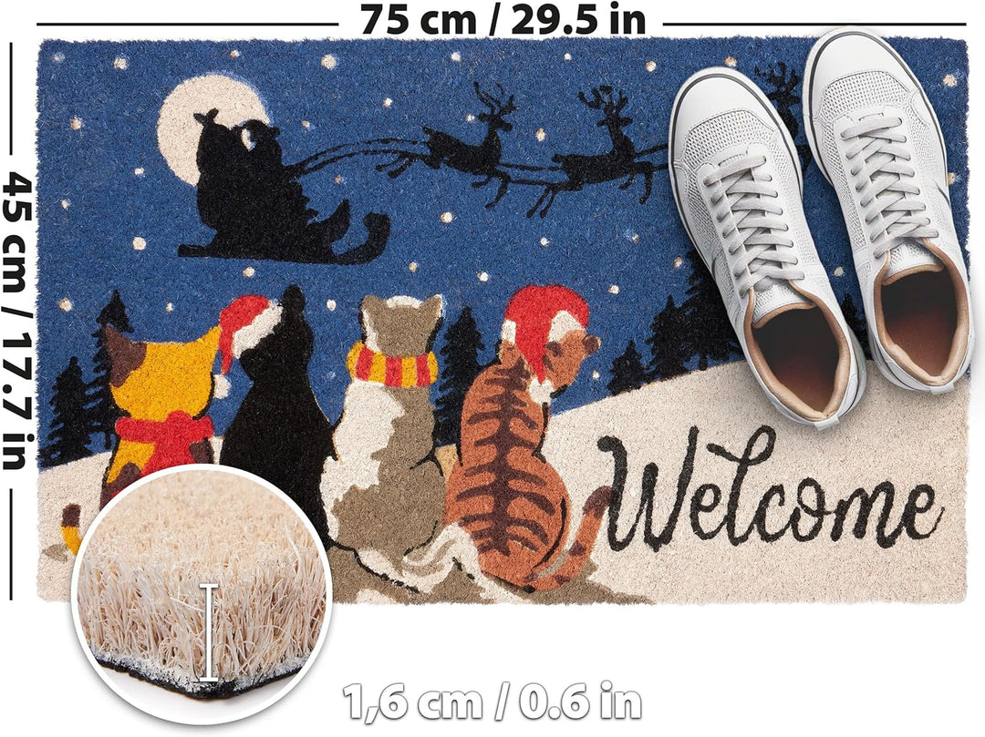 BRUBAKER Weihnachtsfussmatte mit Katzen - Welcome Fussmatte für Aussen und Innen - 45 x 75 cm Schmut