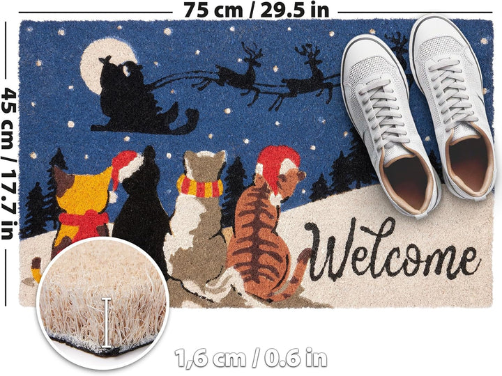 BRUBAKER Weihnachtsfussmatte mit Katzen - Welcome Fussmatte für Aussen und Innen - 45 x 75 cm Schmut