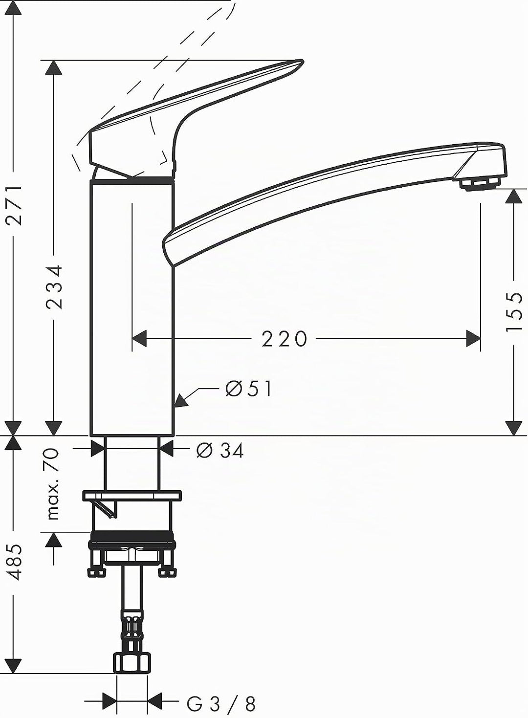 hansgrohe Logis wassersparende Einhebel-Küchenarmatur, Komfort-Höhe 160mm mit CoolStart, Chrom Chrom