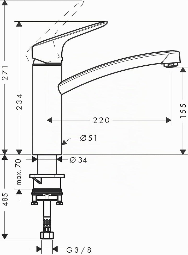 hansgrohe Logis wassersparende Einhebel-Küchenarmatur, Komfort-Höhe 160mm mit CoolStart, Chrom Chrom