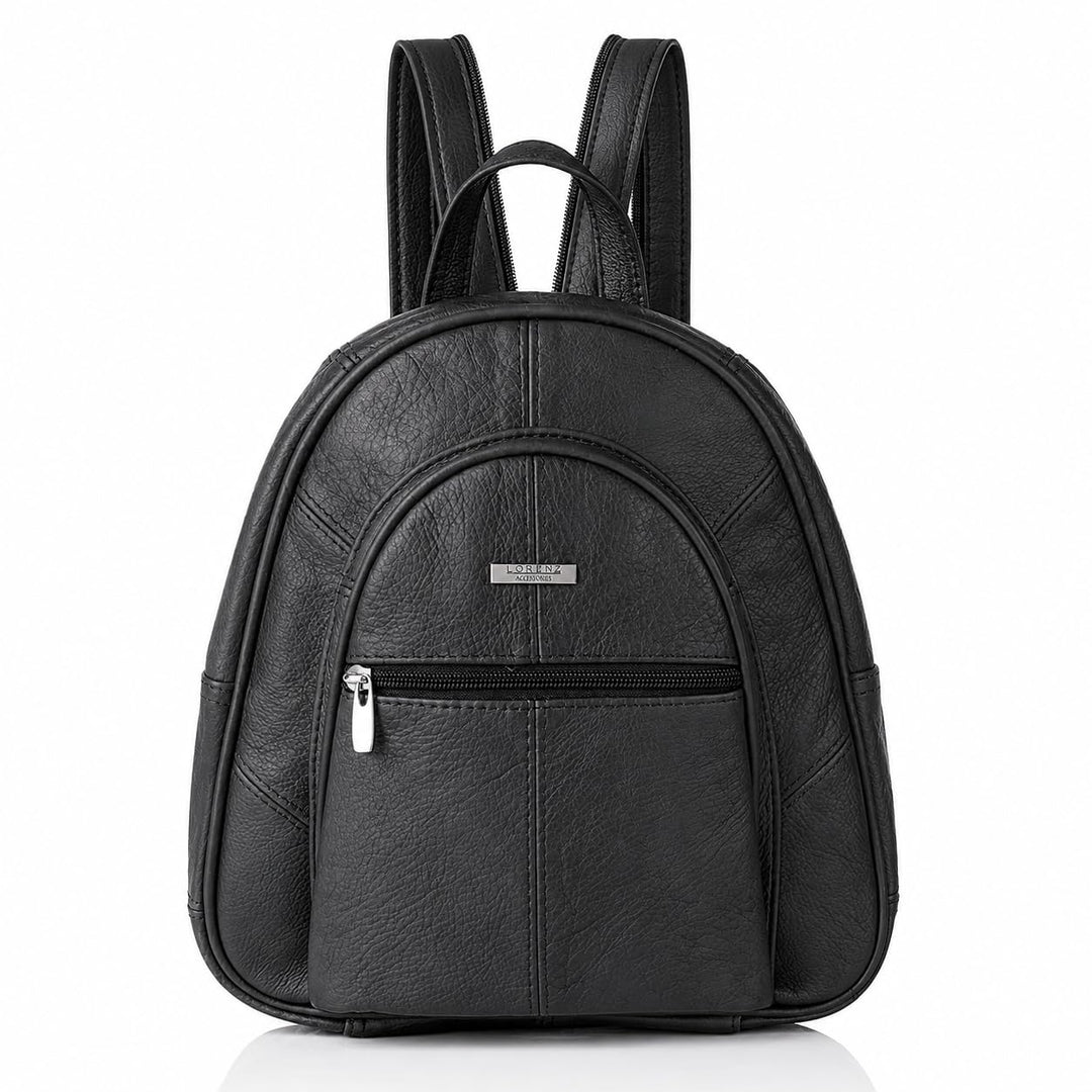 Woodland Leathers Modischer Damenrucksack, klein, schwarz, mit Anti-Diebstahl-Reissverschluss und Ha