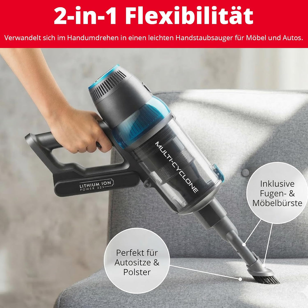 Trisa Akku Staubsauger Kabellos 600W, 200 Air Watts Saugkraft, 80 Min Laufzeit, Automatische Bodener