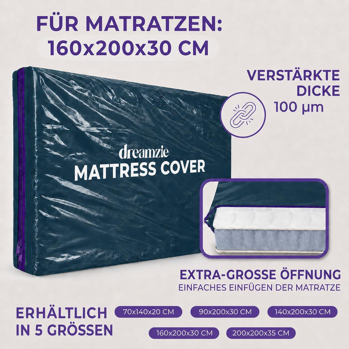 Dreamzie Matratzenhülle 160x200 cm (Dicke 30cm) Blickdicht aus Kunststoff, reissfestes Material, Mat