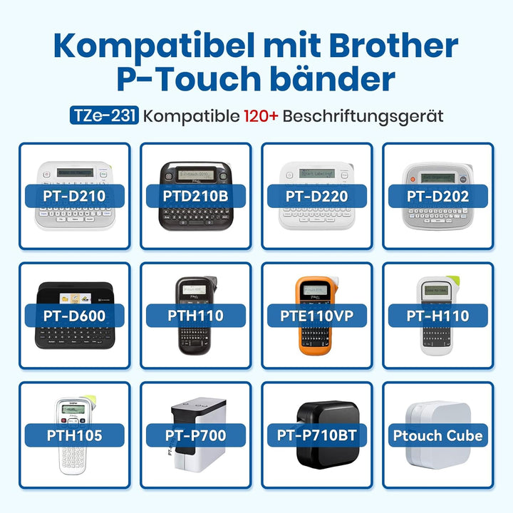 TZe-231 12mm Label Tape PT-H105 bänder TZe 231 Schriftbänder Kompatibel for Brother p-touch bänder 1