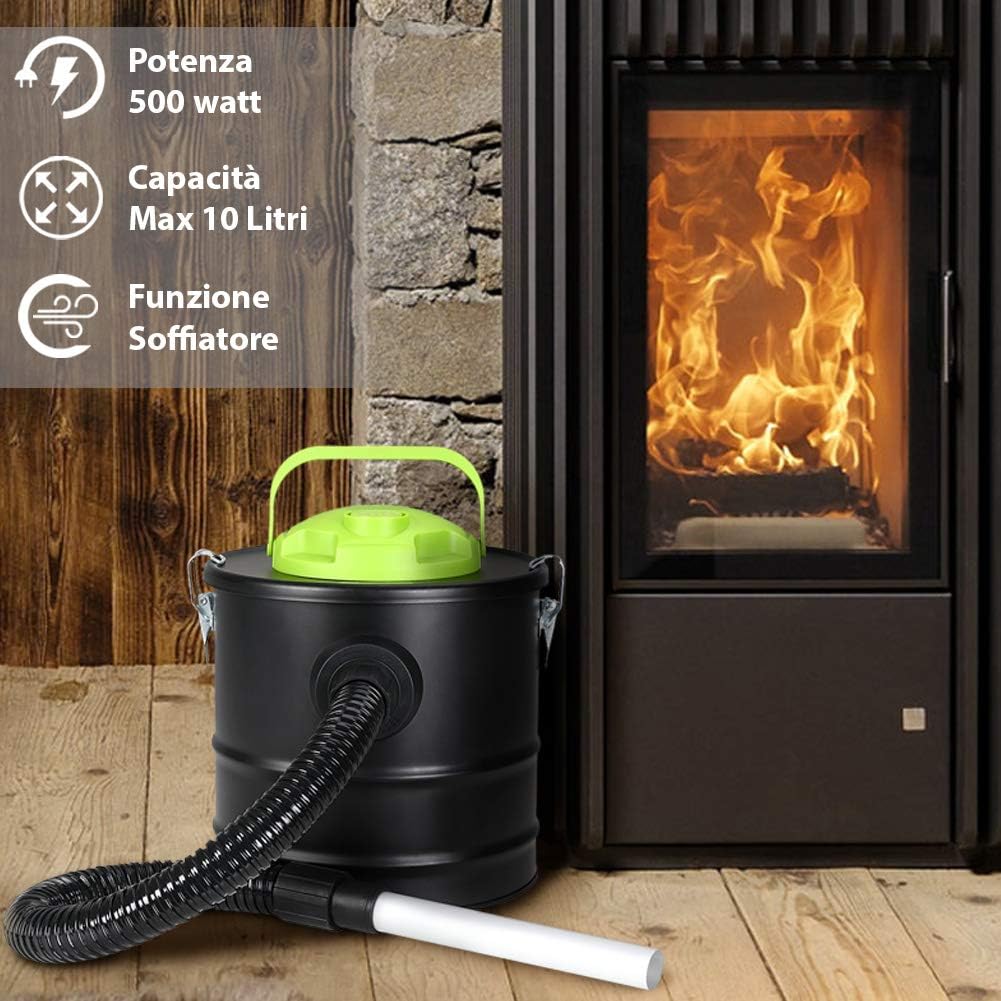 BAKAJI Professioneller Aschesauger mit Blasfunktion, Innenfilter Hepa und flexiblem Saugrohr, 10 l,