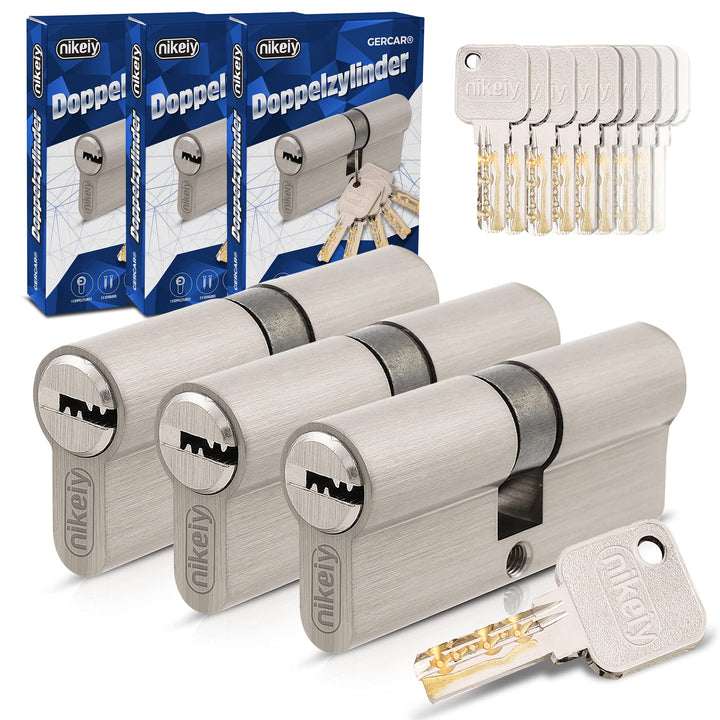 GERCAR Pro Gleichschliessend 3x Schliesszylinder 30/35 Set 3 Profilzylinder inkl. 15 Schlüssel - 65