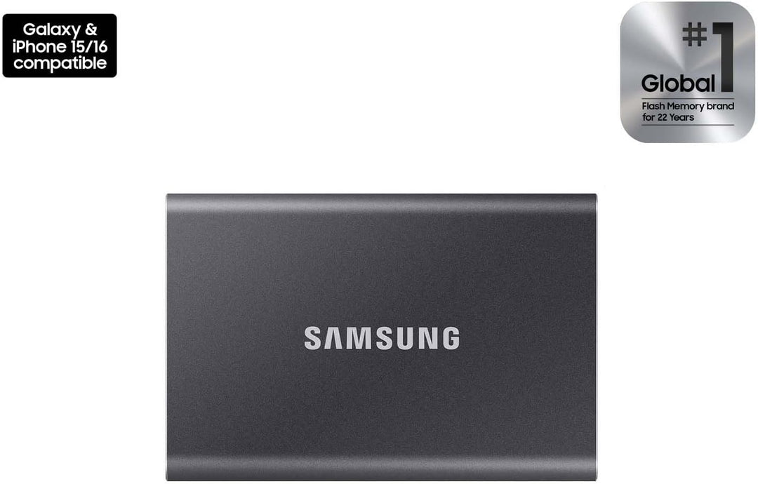 SAMSUNG T7 tragbare SSD, 2 TB externes Solid-State-Laufwerk, Geschwindigkeiten bis zu 1.050 MB/s, US