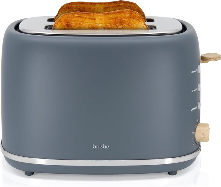 briebe Nordic Set Toaster 2 Scheiben Breite Schlitze mit Brötchenaufsatz, 6 Toast Stufen + Wasserkoc