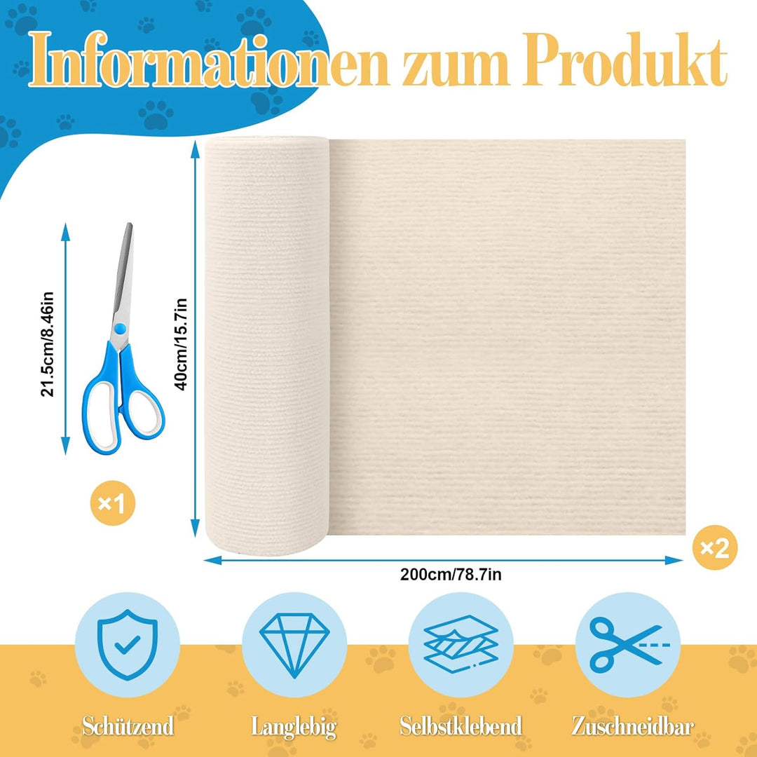 2 Stück Kratzmatte für Katzen, 200cmX40cm Selbstklebend Kratzmatte Katze, DIY Kratzbrett für Katze B