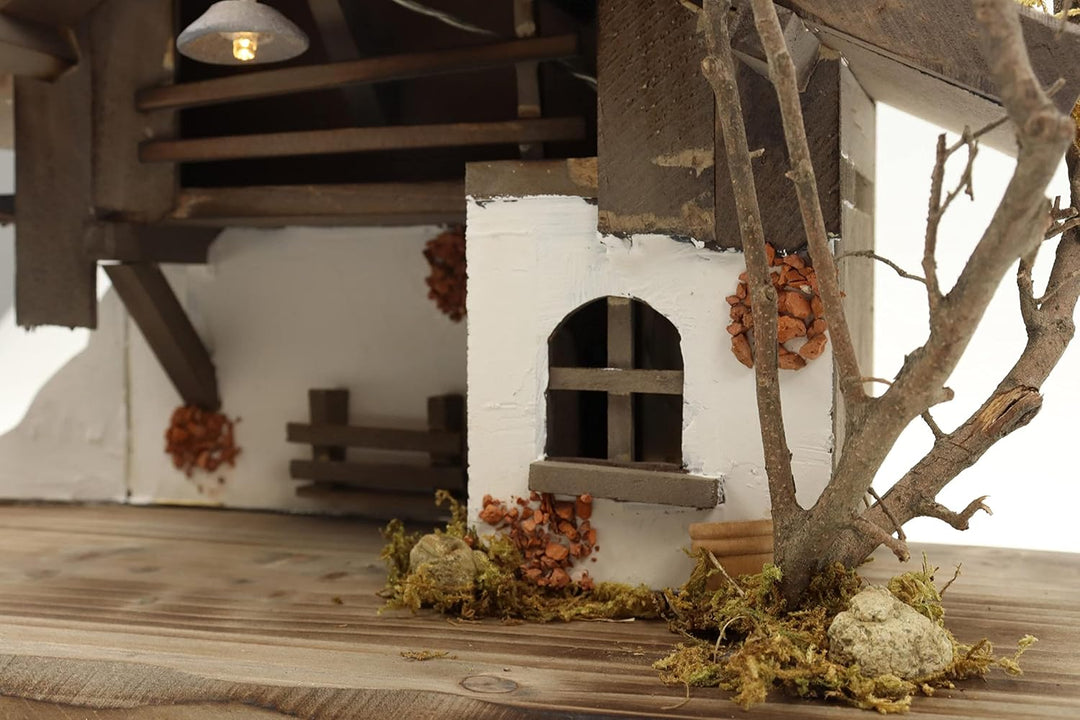 ELLUG Holz Krippenstall, Weihnachtskrippe mit Licht 38 * 18 * 21cm (OHNE Krippenfiguren) aus Holz, f