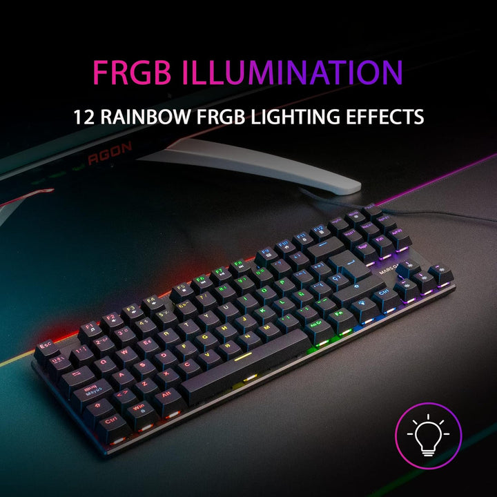 Mars Gaming MK80 Schwarz, US Sprache, Mechanische Gaming Tastatur TKL FRGB, Antighosting, Switch Mec