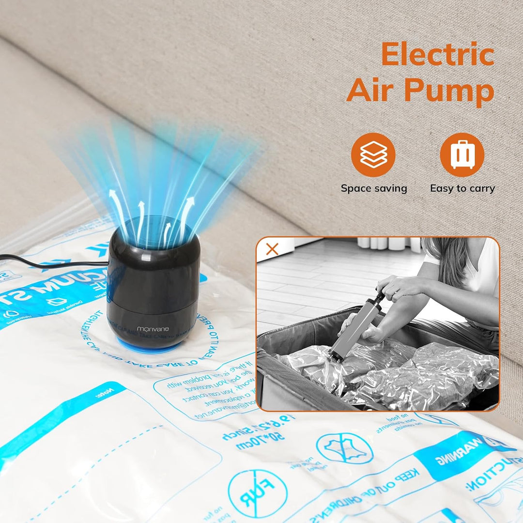 MONVANE Vakuumbeutel für Kleidung mit elektrischer Pumpe 15 Stück 15pcs(3J+4L+4M+4S)+Pumpe#3, 15pcs(