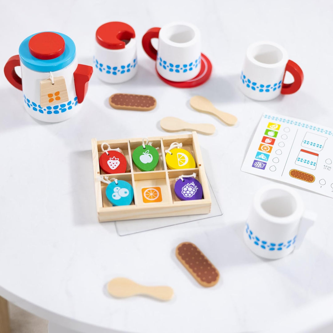 Melissa & Doug Hölzernes Teeservice Zum Ziehenlassen Und Servieren | Rollenspielzeug | Holzspielzeug