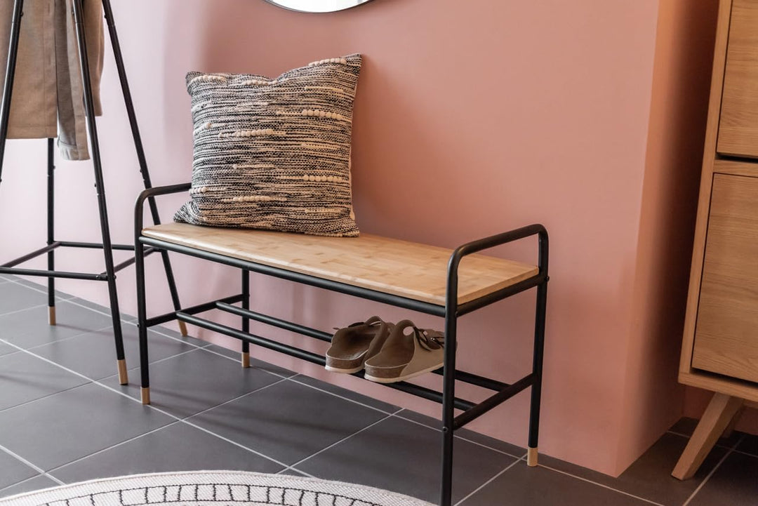 WENKO Schuhbank Loft, Schuhregal im Fabrikflair mit Ablage für bis zu 4 Paar Schuhe, aus Stahlrohr m