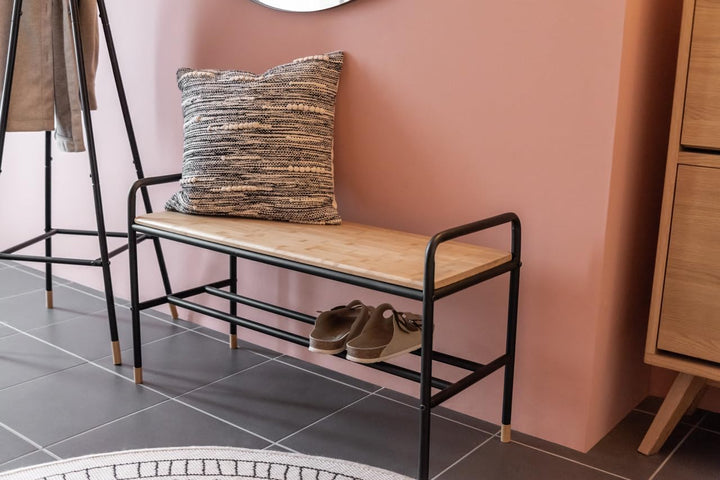 WENKO Schuhbank Loft, Schuhregal im Fabrikflair mit Ablage für bis zu 4 Paar Schuhe, aus Stahlrohr m