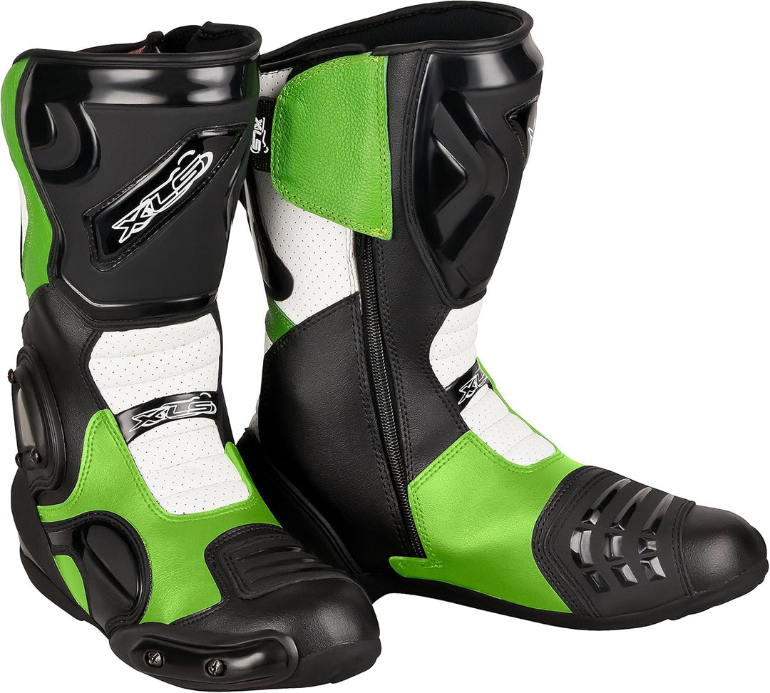 Motorradstiefel hochwertige XLS Racing Boots Touringstiefel Lederstiefel schwarz grün (40) 40 EU Sch