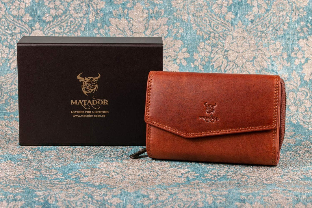 MATADOR RFID Blocker Leder Portemonnaie Damen Gross | Geldbeutel Portmonee Damen mit Geschenk-Box |