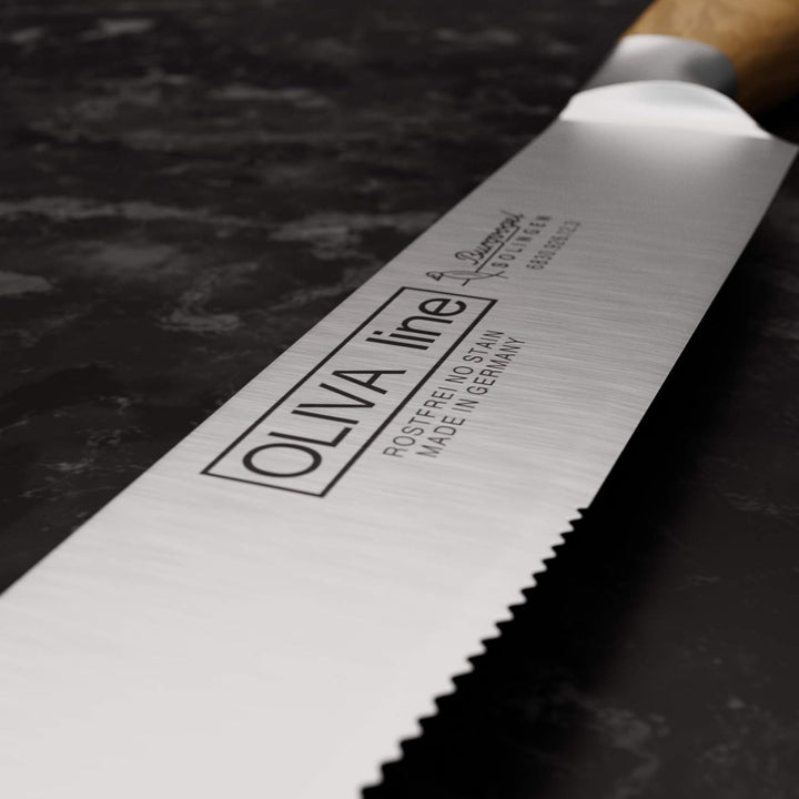 Burgvogel Solingen Steakmesser 12 cm geschmiedet Olivenholz, Oliva Line, Sägeschliff, rostfrei, hell