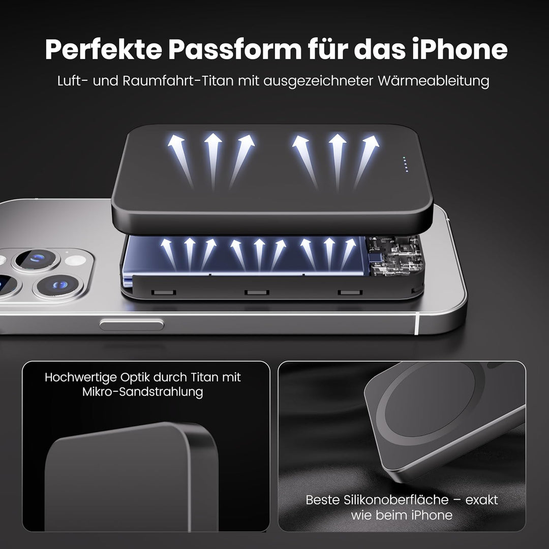 Magnetische Powerbank, 10000 mAh, 14 mm, ultradünnes Titan-Design, PD20W, kabelloses tragbares Ladeg