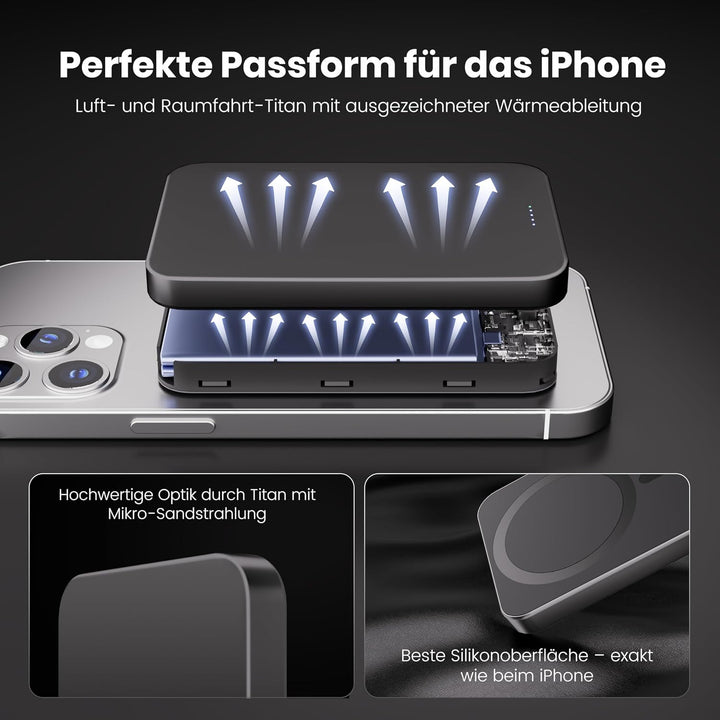 Magnetische Powerbank, 10000 mAh, 14 mm, ultradünnes Titan-Design, PD20W, kabelloses tragbares Ladeg