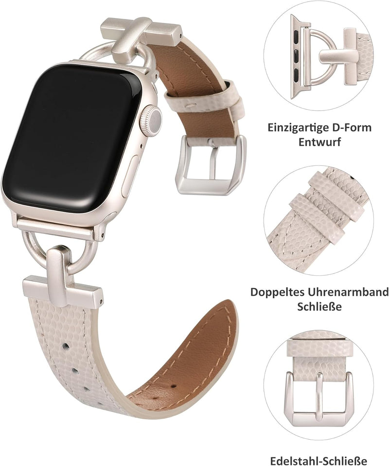 wearlizer LederArmband Kompatibel mit Apple Watch Armband 41mm 38mm 40mm Frauen, Echtesleder Armband