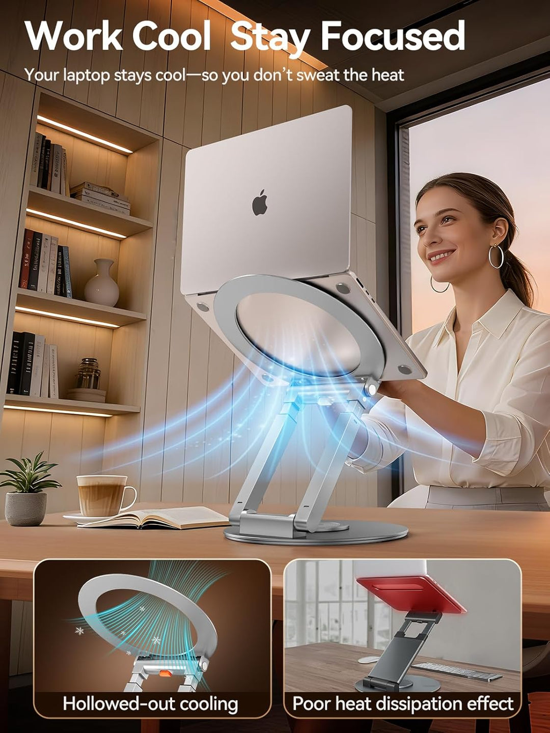 Anifrim 360° Drehbarer Laptop Ständer, Ausziehbar und Höhenverstellbar, Ergonomischer Laptophalter f