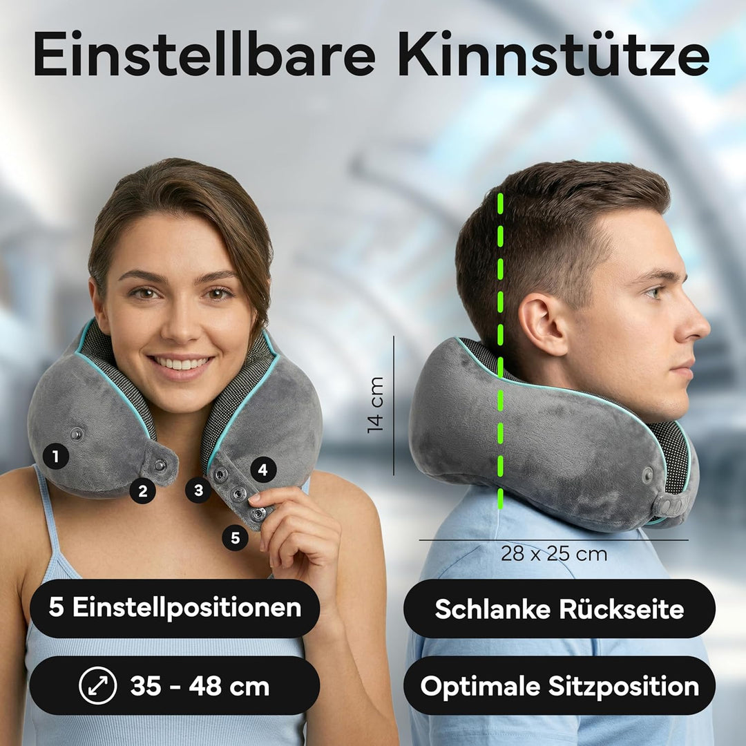 NEOLYMP Nackenkissen Flugzeug mit Kinnstütze verhindert Vorfallen des Kopfes – Memory Foam Reisekiss