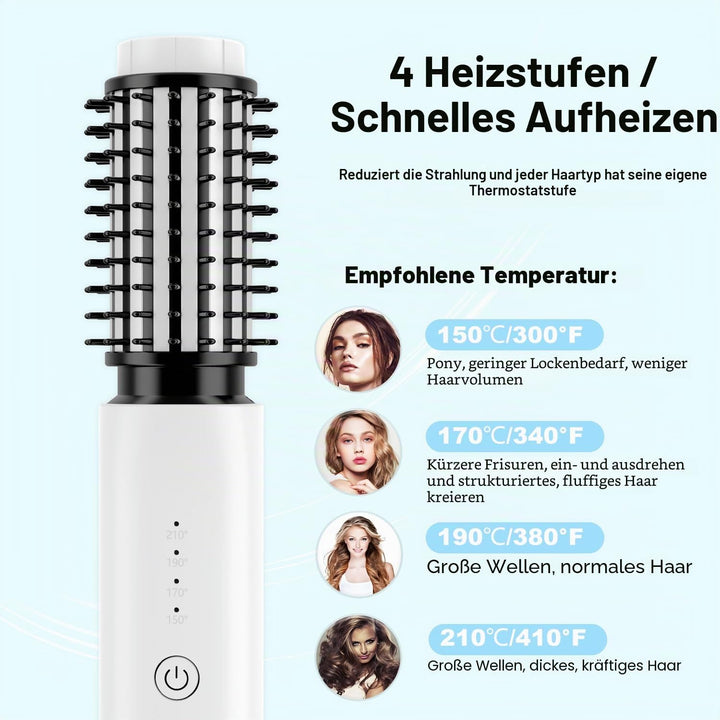 Dricar Kabellose Lockenstabbürste, Tragbare Reise Lockenstäbe Grosse Locken, 40mm Thermobürste Rundb