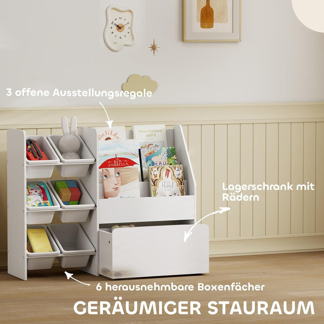 AIYAPLAY Kinderregal, Kinder-Bücherregal mit 6 herausnehmbaren Aufbewahrungsboxen, Bücherablagen, ro