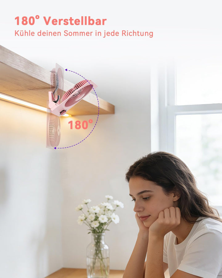 Klein Tischventilator,Leise Ventilator Akku 4000mAh 100 Geschwindigkeiten 180°Einstellbar Tragbarer
