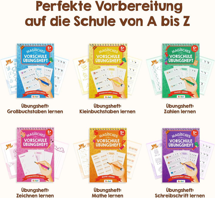 Edubini Magische Vorschule Übungshefte ab 5 Jahren für Junge &amp; Mädchen - [Heft + Stift] - Wiederverw