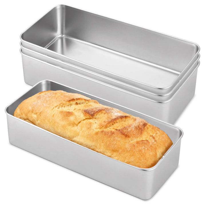 Kastenform Brot 4er-Set Edelstahl, Rechteckige Brotbackform 33×15×6,5cm, Grosse Backform für Brot &