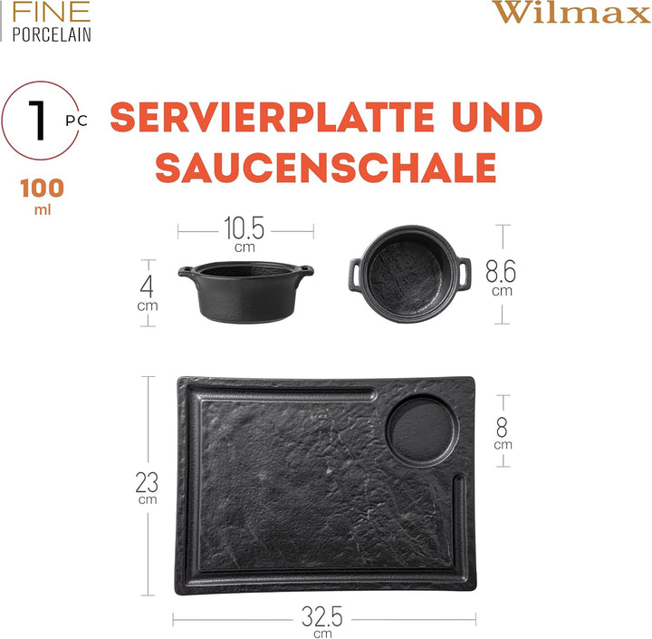 Wilmax | Servierplatte mit Kochtopf | Natursteinimitat | Handglasiert | Sicher | Robust | Kratzfest