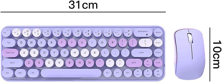 Sarini Kabellose kompakte Tastatur-Maus-Kombination, 2,4 GHz, Retro, rund, 68 Tasten, Pastellviolett