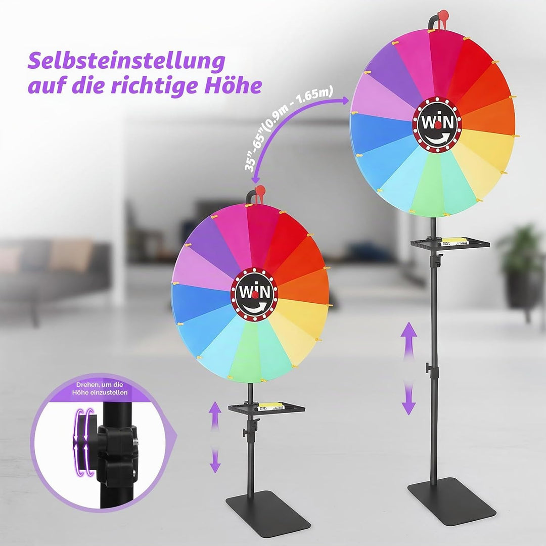 61cm Glücksrad Zum Drehen Gross,14 Farben,Mit Radiergummi Und Marker,Verstellbar Von 85 cm -160 cm,G