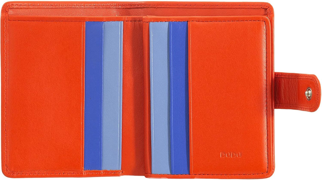 DUDU Damen Geldbörse aus echtes Leder, kleines Leder RFID-Kartenetui mit Reissverschluss, Münzfach,