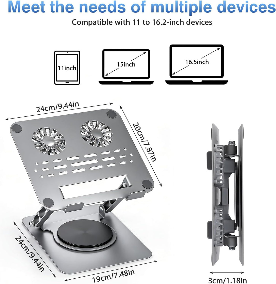 Laptop Ständer mit Lüfter, Ergonomisch Verstellbarer Belüfteter Notebook Halterung mit 360°-Drehung,