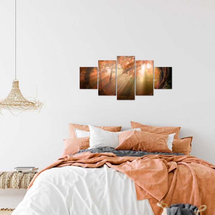 Runa Art Wandbilder Wald Landschaft 5 Teilig Bild auf Vlies Leinwand Deko Schlafzimmer Wohnzimmer So