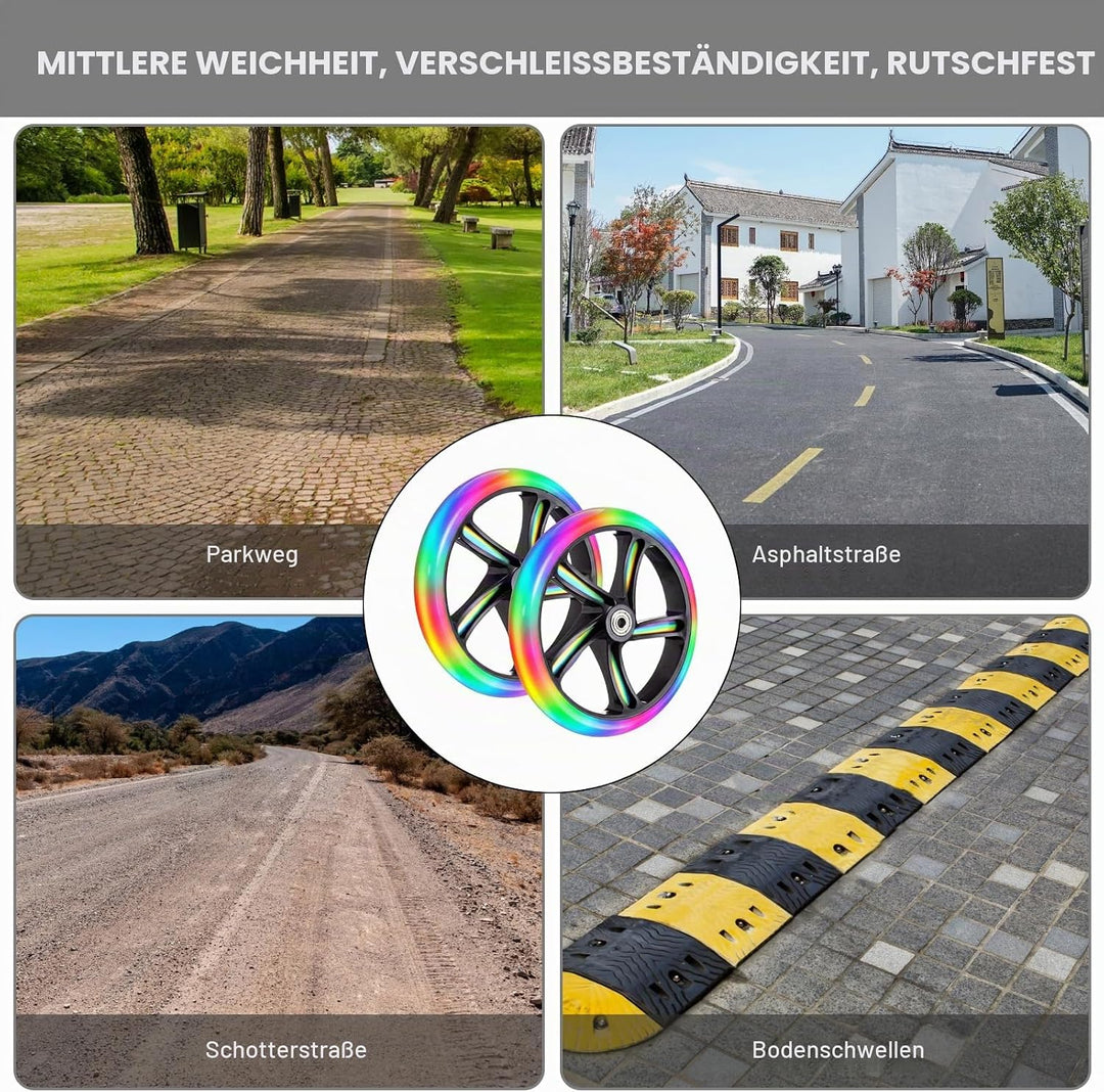 Leuchtende Stunt Scooter Rollen 2 Stück, LED Scooter Ersatzräder Räder 200mm, LED-Lichtrollen Mit AB