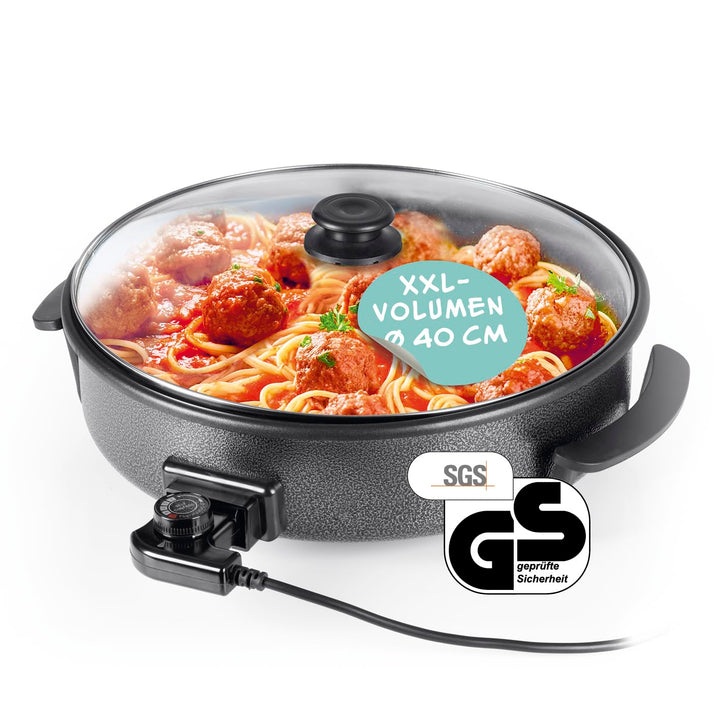 GOURMETmaxx Elektrische Multifunktionspfanne ⌀ 40cm | Mit Thermostat, Glasdeckel & Antihaftbeschicht