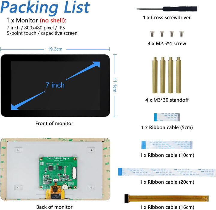 FREENOVE 7 Inch Touch Display for Raspberry Pi 5 4 B 3 B+ A+, 800x480 Pixel IPS Monitor, 5-Point Cap