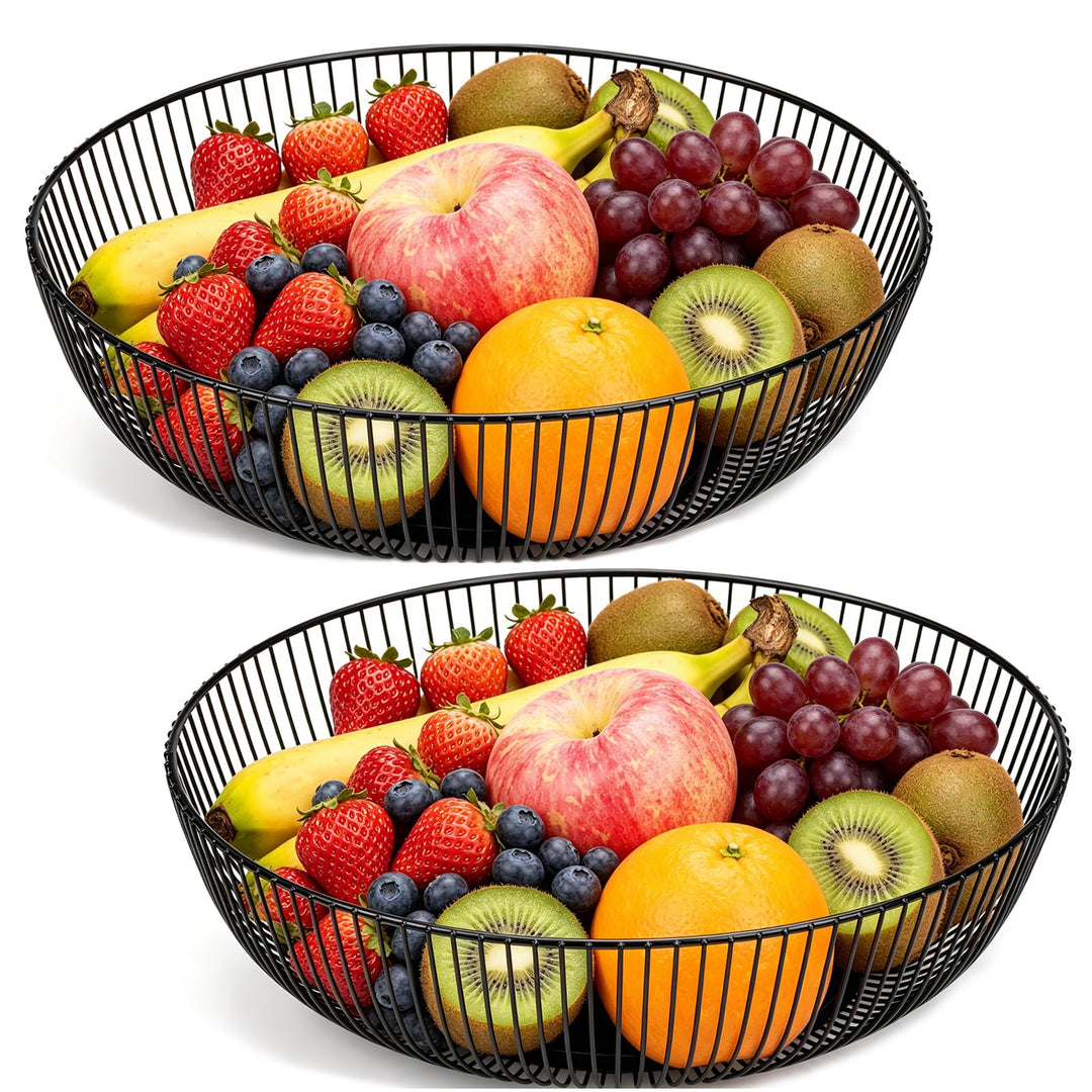 2 Stück Obstschale Schwarz 28 x 8cm Obstschalen Metall Obstkorb Modern Draht Obstkorb Kreisförmiges