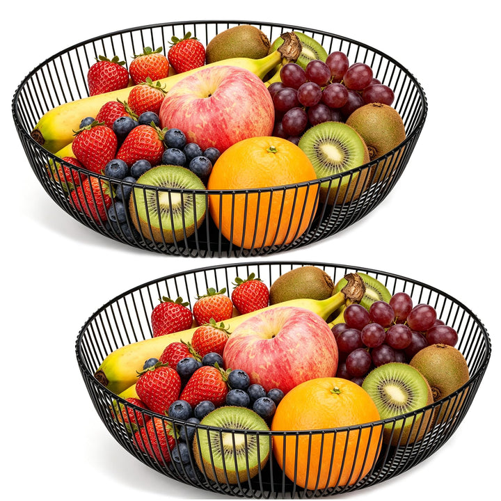 2 Stück Obstschale Schwarz 28 x 8cm Obstschalen Metall Obstkorb Modern Draht Obstkorb Kreisförmiges