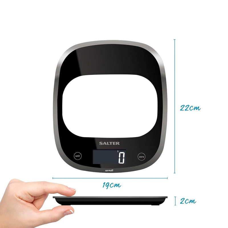 Salter 1050 BKDR Curve Digitale Küchenwaage, Schlankes Glas waag, grosse Oberfläche und modernes Des