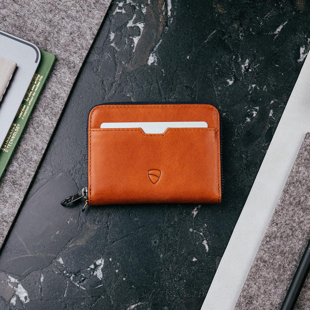 Vaultskin Mayfair Minimalistische Geldbörse aus Leder mit Reissverschluss Kleiner RFID-blockierender