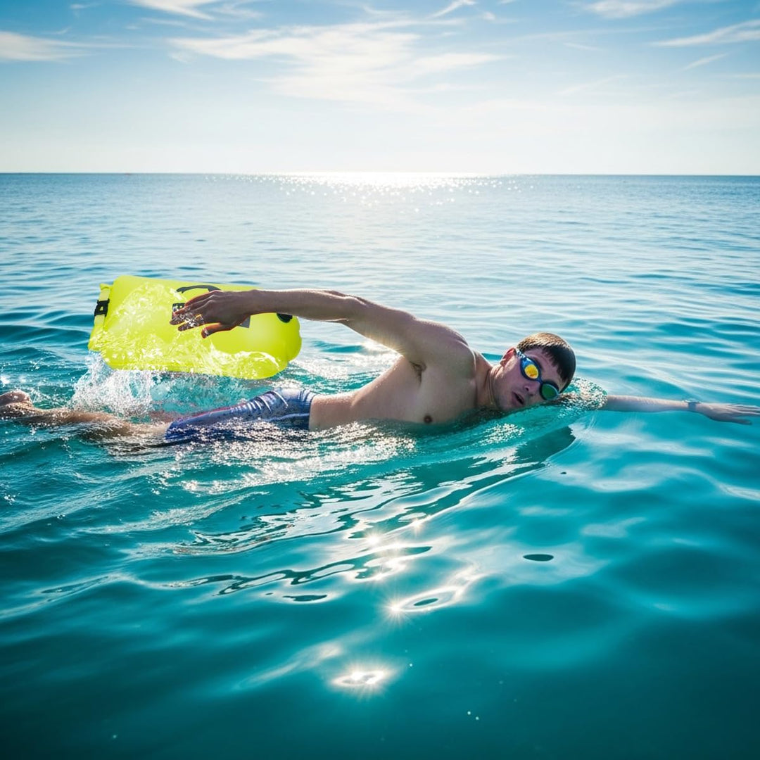 28L Schwimmboje Trockensack mit Doppelairbag, Aufblasbare Schleppschwimmer Boje für Erwachsene Freiw