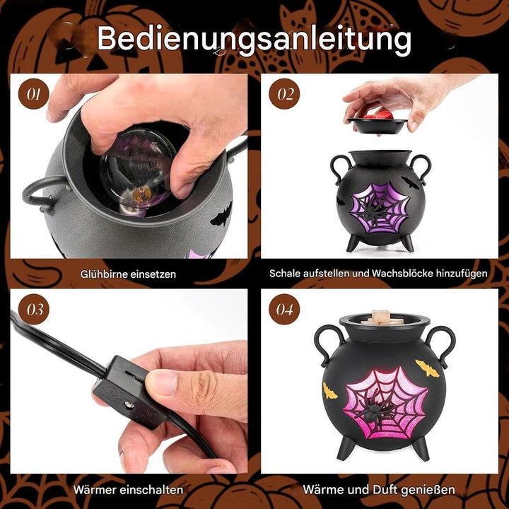Halloween Duftwachswärmer - Hexenkessel Teelichtwärmer,Keramik Kesselform Elektrischer Duftverbreite