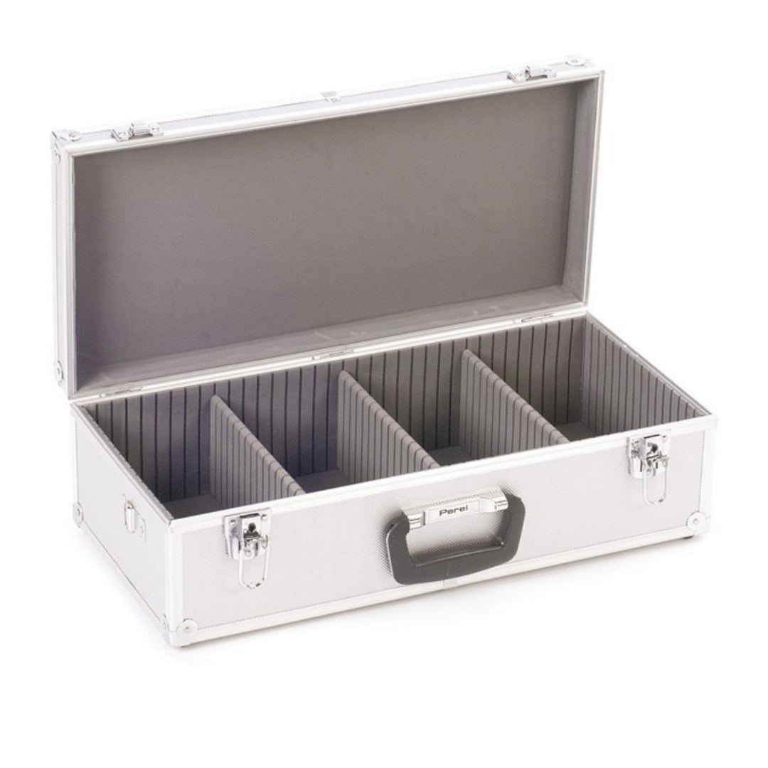 Perel CD-Koffer, 80 CDs, Schlüsselschloss, 2 Schlüssel, Aluminium, 565 x 265 x 170 mm Single, Single